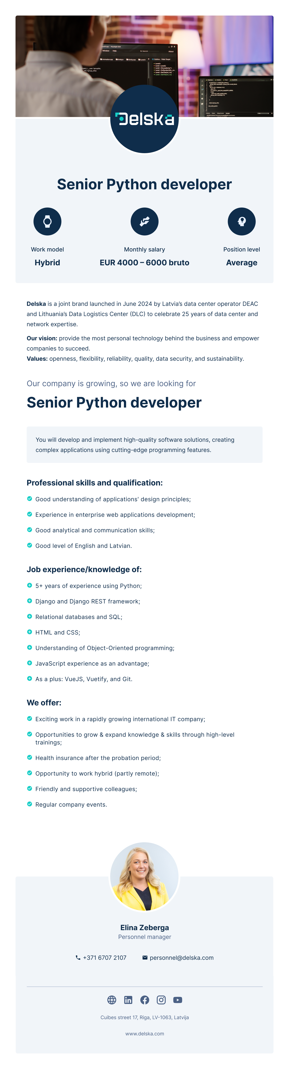 Вакансия - Senior Python developer, Digitālās Ekonomikas Attīstības Centrs  | CV-Online